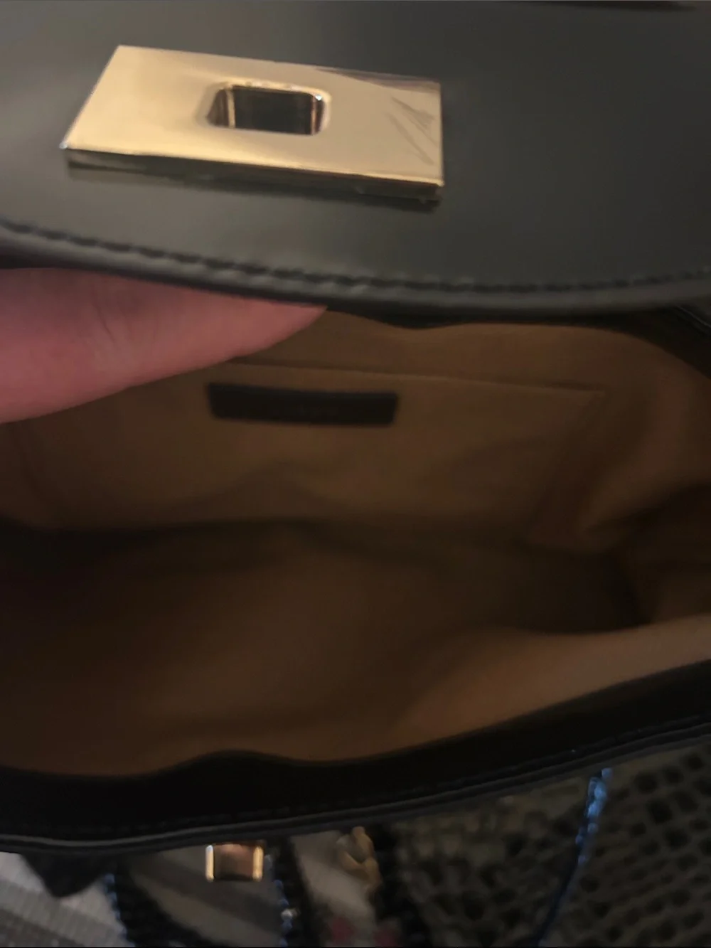J. Crew Black Patent Shoulder Bag with Croc-Effect Pouch and Charms